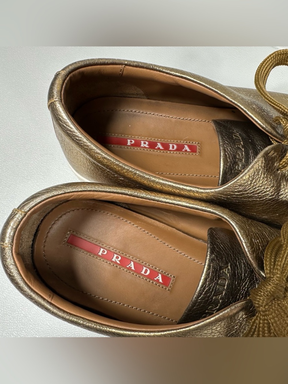 Prada Metallic Gold Buffalo Leather Sneakers - Picture 11 of 16